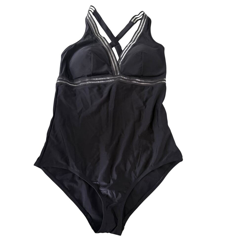 Torrid Shadow Stripe Inset Black One Piece V Neck Size O